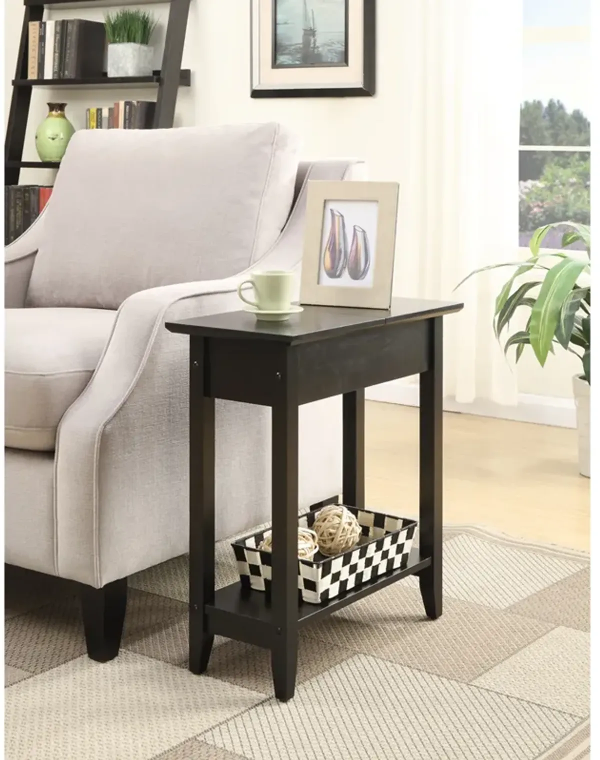 Convenience Concepts American Heritage Flip Top End Table with Shelf, Black