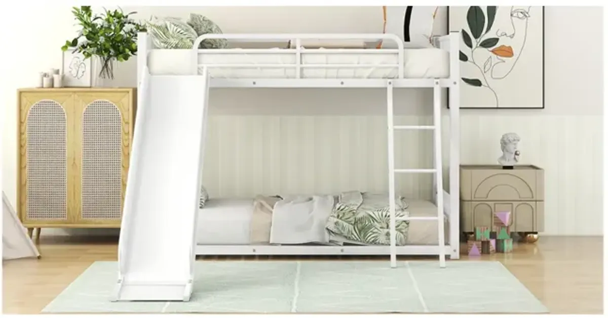 Metal Bunk Bed With Slide, Twin Over Twin