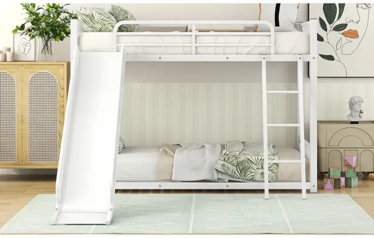 Metal Bunk Bed With Slide, Twin Over Twin