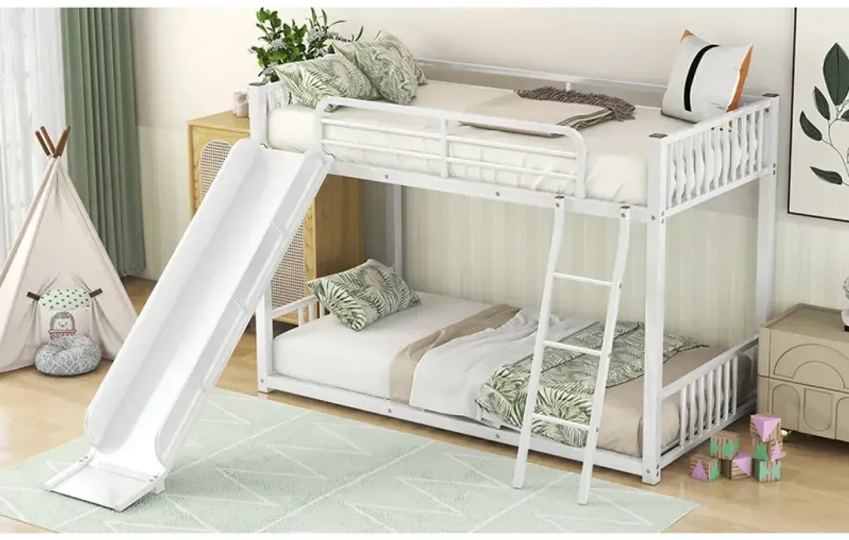 Metal Bunk Bed With Slide, Twin Over Twin