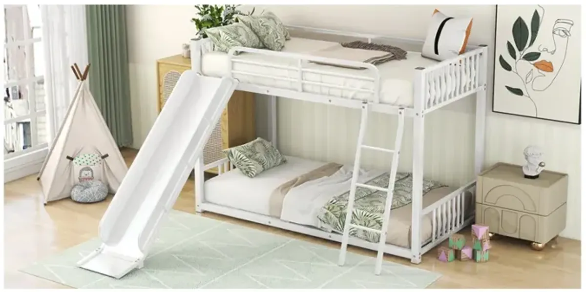 Metal Bunk Bed With Slide, Twin Over Twin