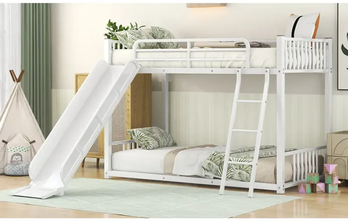 Metal Bunk Bed With Slide, Twin Over Twin