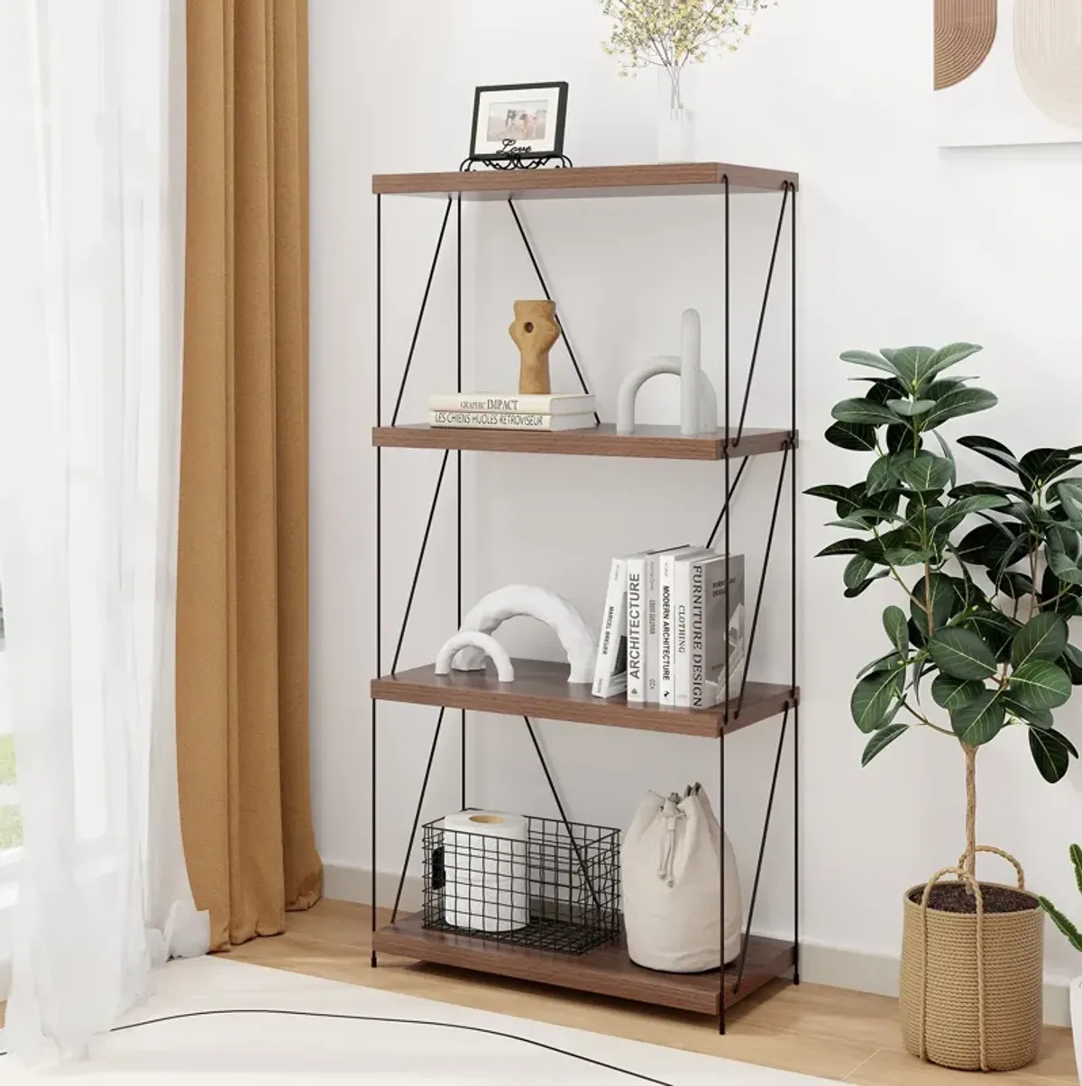 Multipurpose Display Rack with Metal Frame, Tiered Shelving