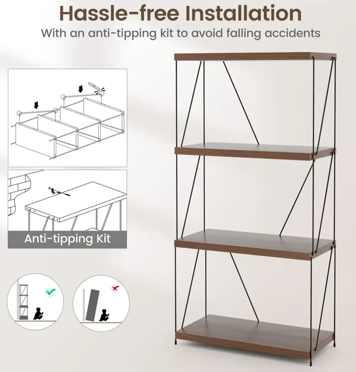 Multipurpose Display Rack with Metal Frame, Tiered Shelving