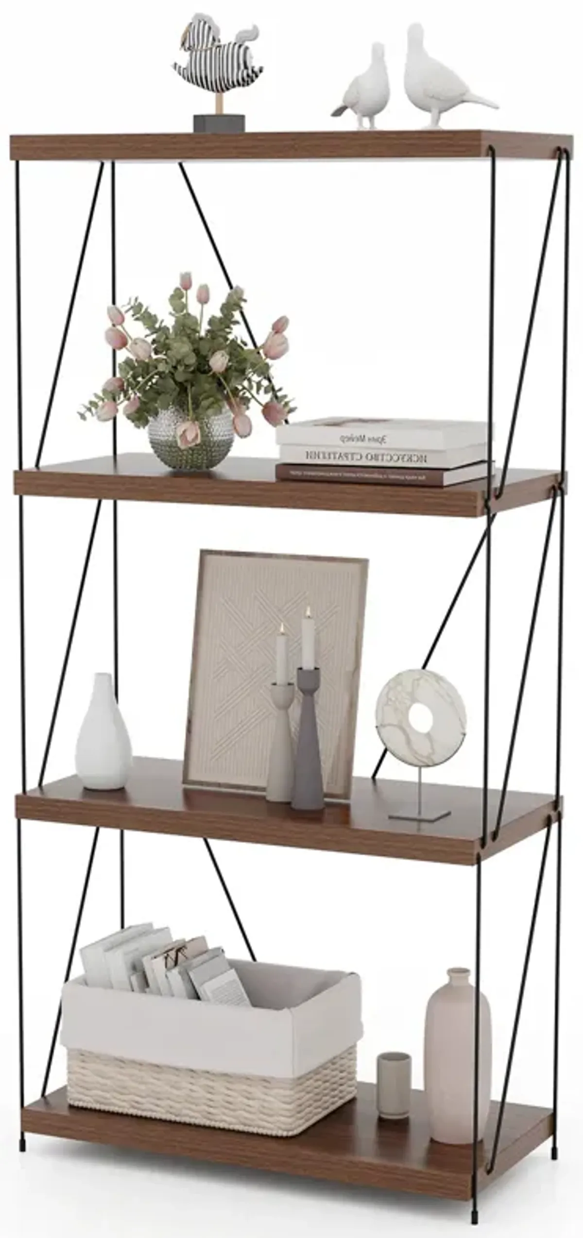 Multipurpose Display Rack with Metal Frame, Tiered Shelving