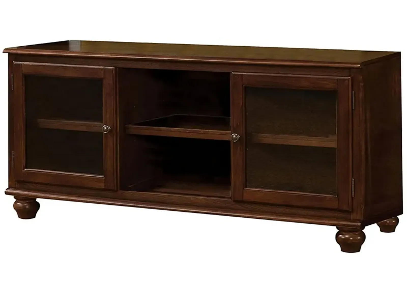 58 Inch Wood TV Entertainment Media Console, 2 Door, 2 Open Shelves, Walnut-Benzara