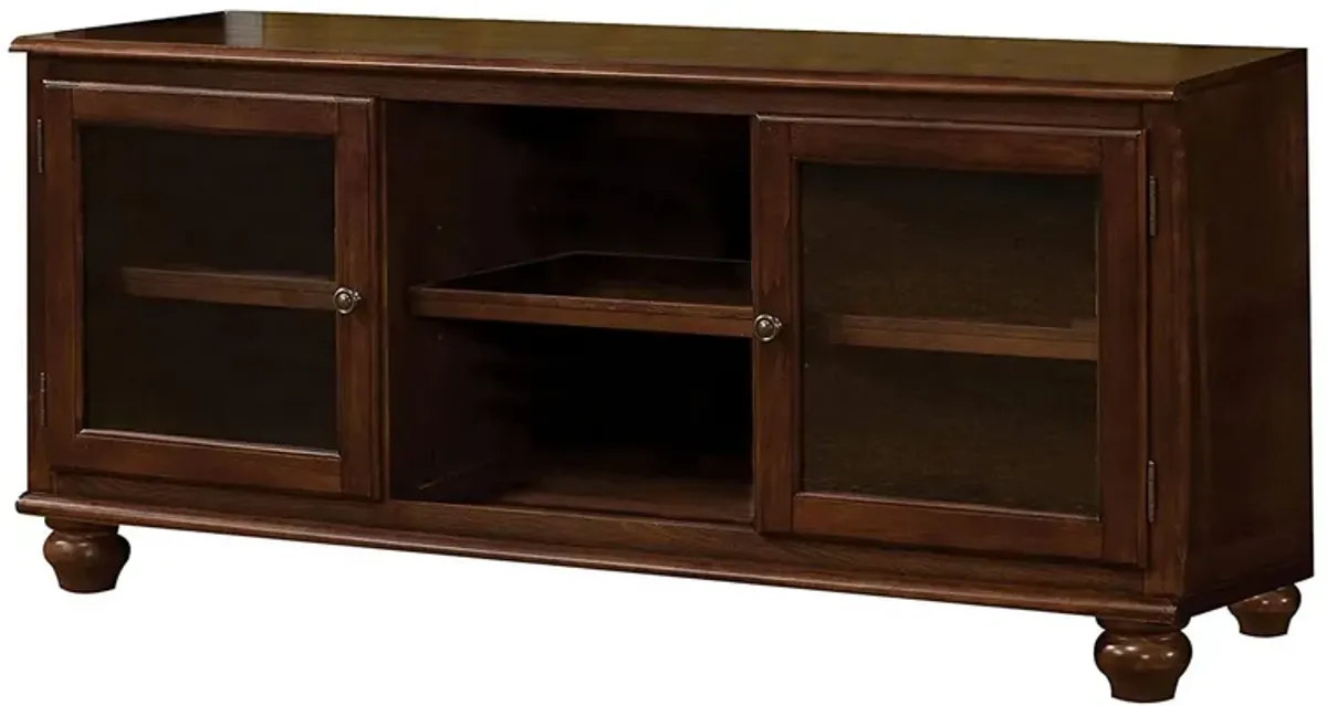 58 Inch Wood TV Entertainment Media Console, 2 Door, 2 Open Shelves, Walnut-Benzara