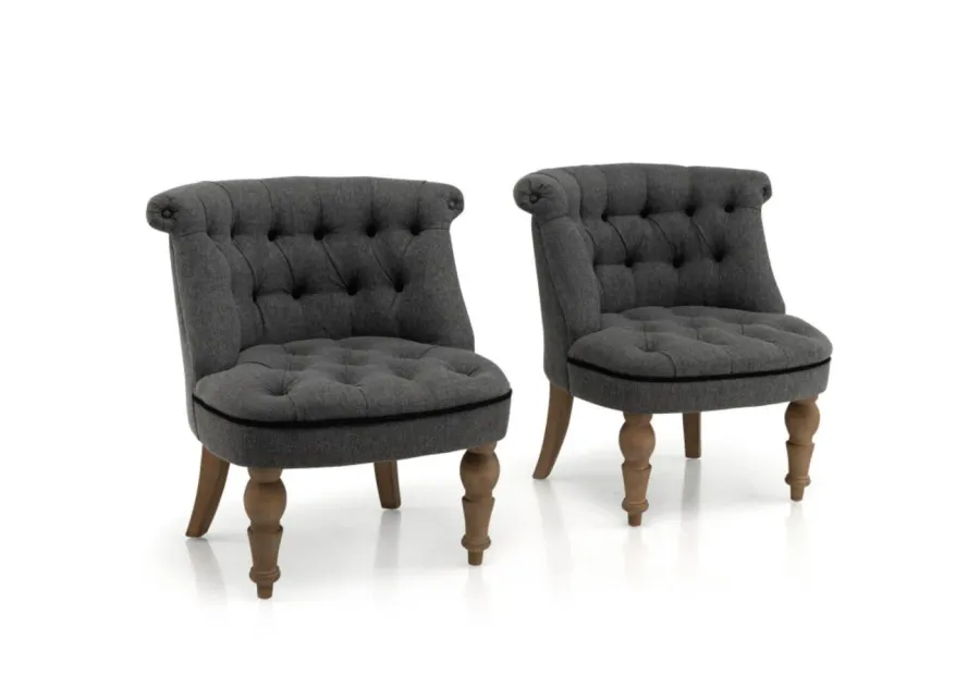 Hivago Set of 2 Upholstered Armless Slipper Chairs with Beech Wood Legs-Gray