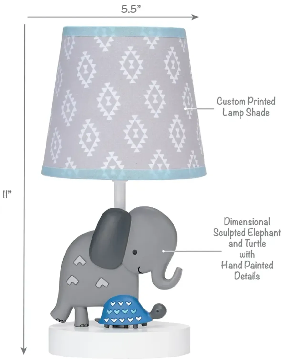 Bedtime Originals Jungle Fun Gray Elephant/Turtle Nursery Lamp with Shade & Bulb