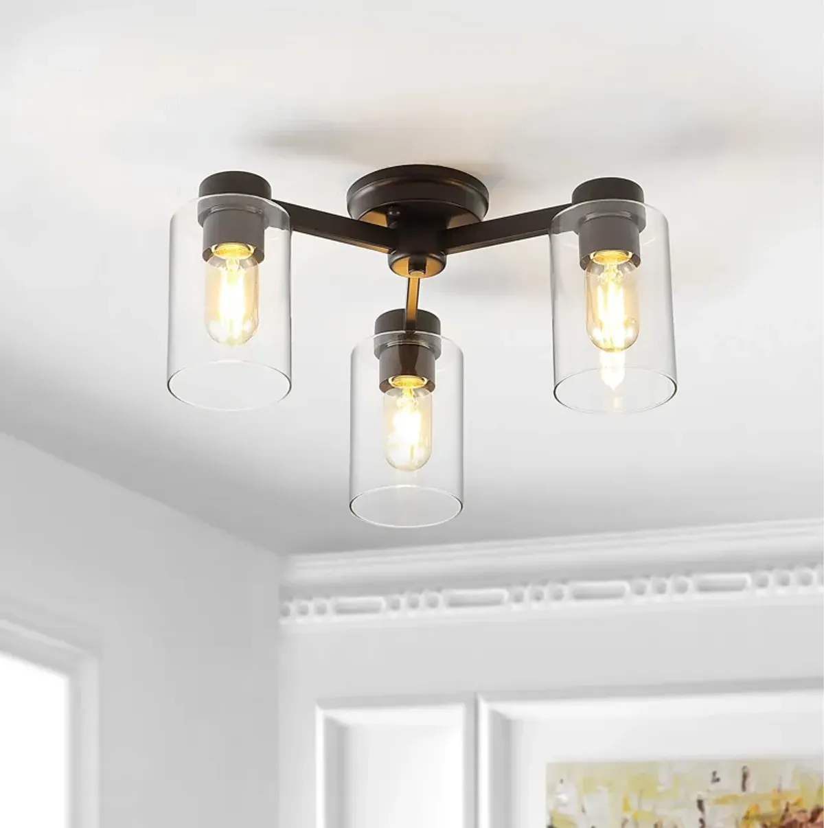 Orville 3-Light Farmhouse Industrial Iron Cylinder LED Semi Flush Mount
