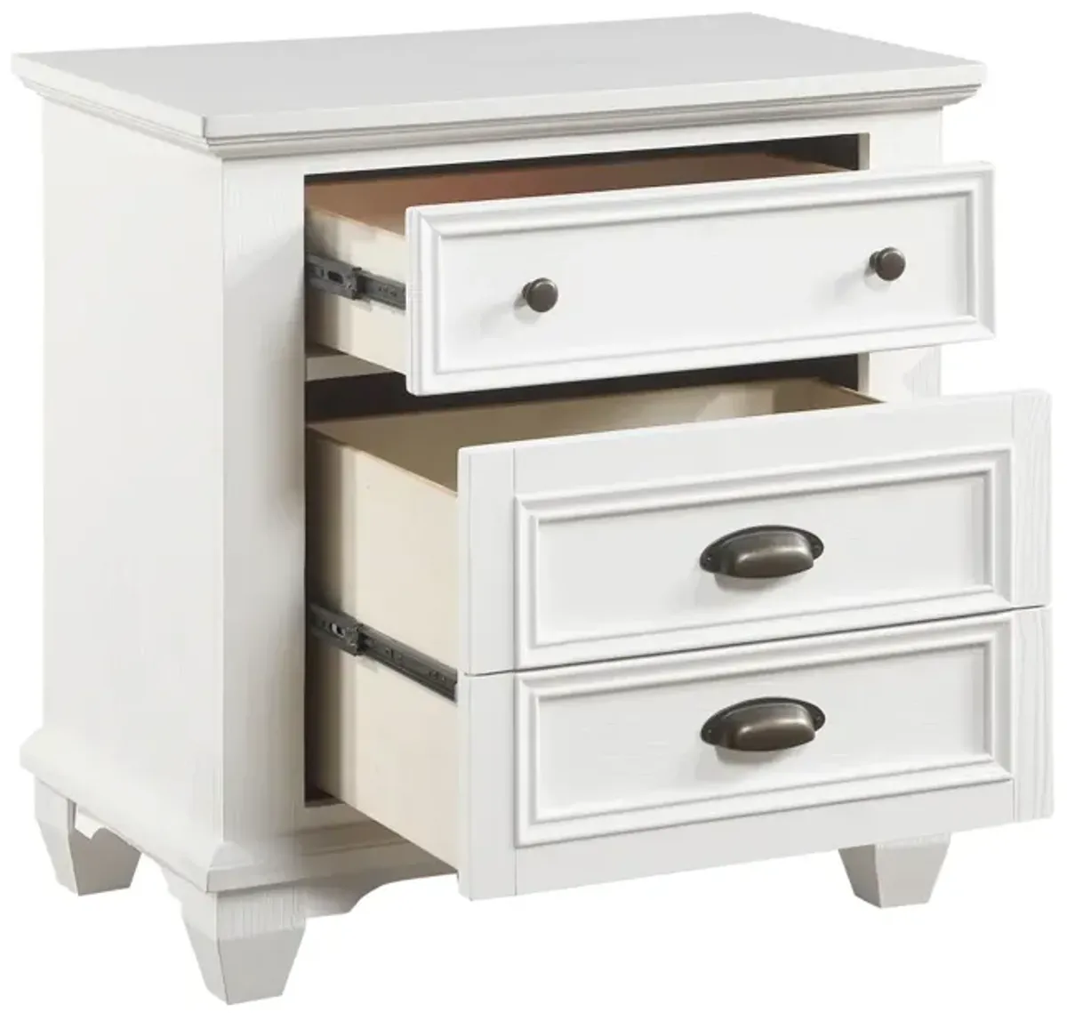 White Finish Two Drawers Nightstand 1 Piece Traditional Framing Wooden Bedroom Furniture