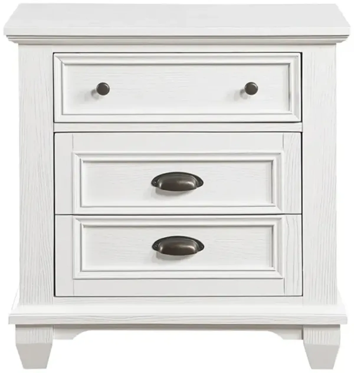 White Finish Two Drawers Nightstand 1 Piece Traditional Framing Wooden Bedroom Furniture