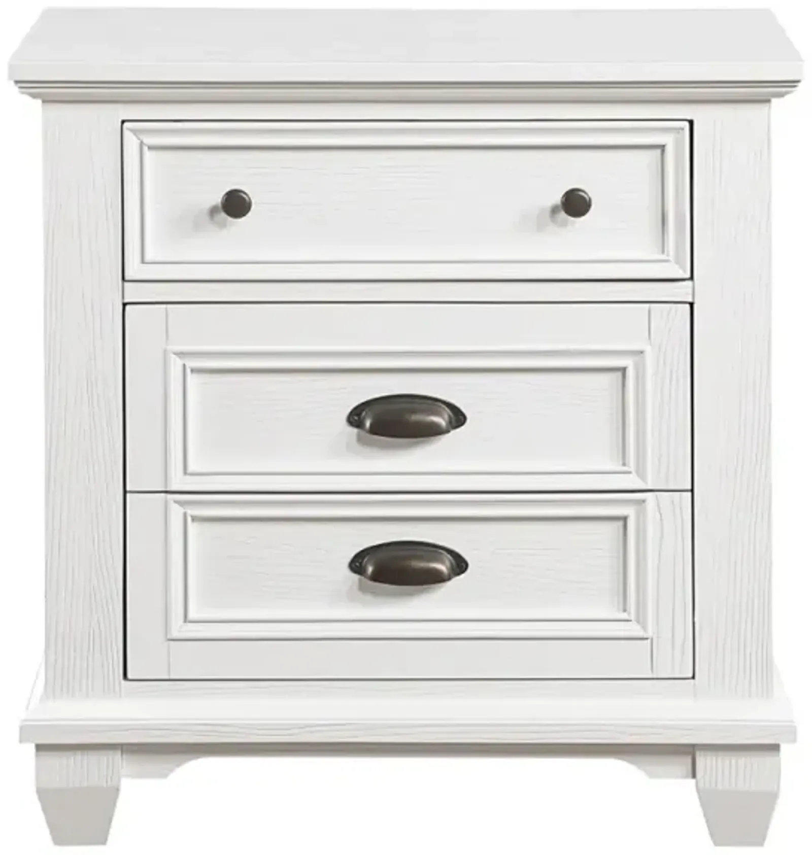 White Finish Two Drawers Nightstand 1 Piece Traditional Framing Wooden Bedroom Furniture