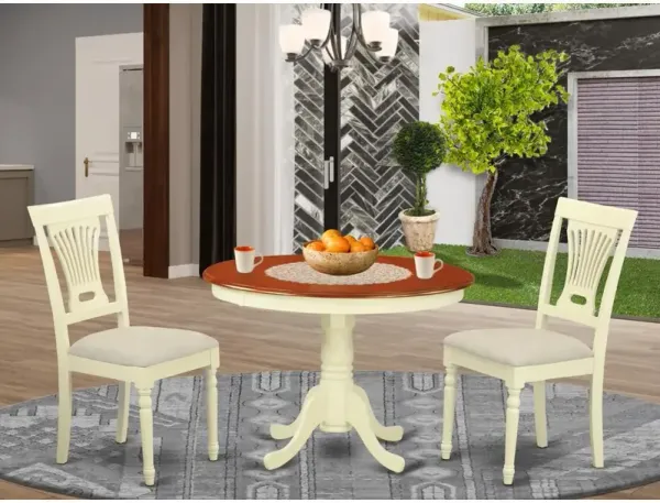 3 Pc set with a Dining Table and 2Seat Dinette Kitchen Chairs in Buttermilk and Cherry .