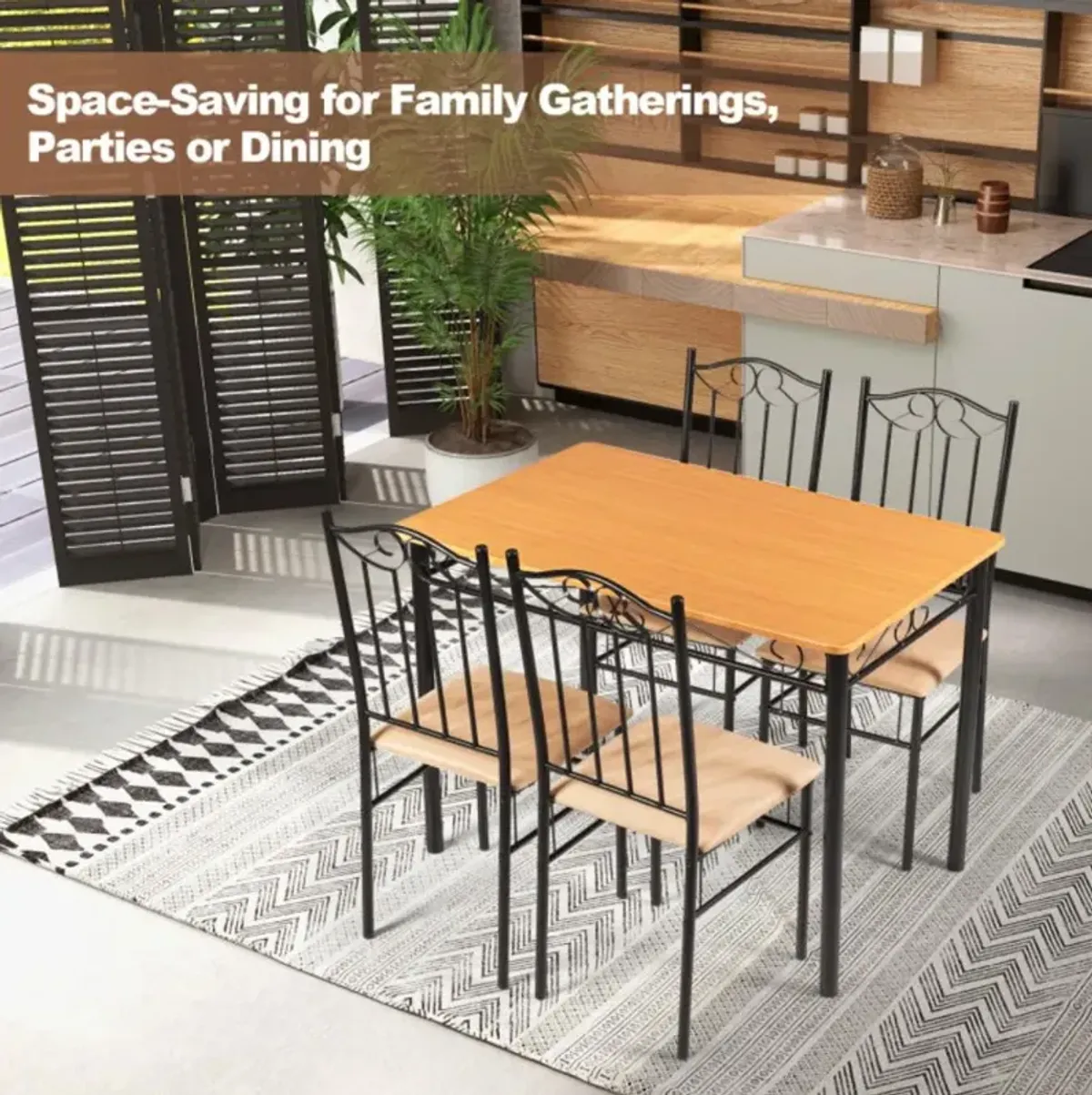 Hivvago 5 Pieces Dining Set Wooden Table and 4 Cushioned Chairs