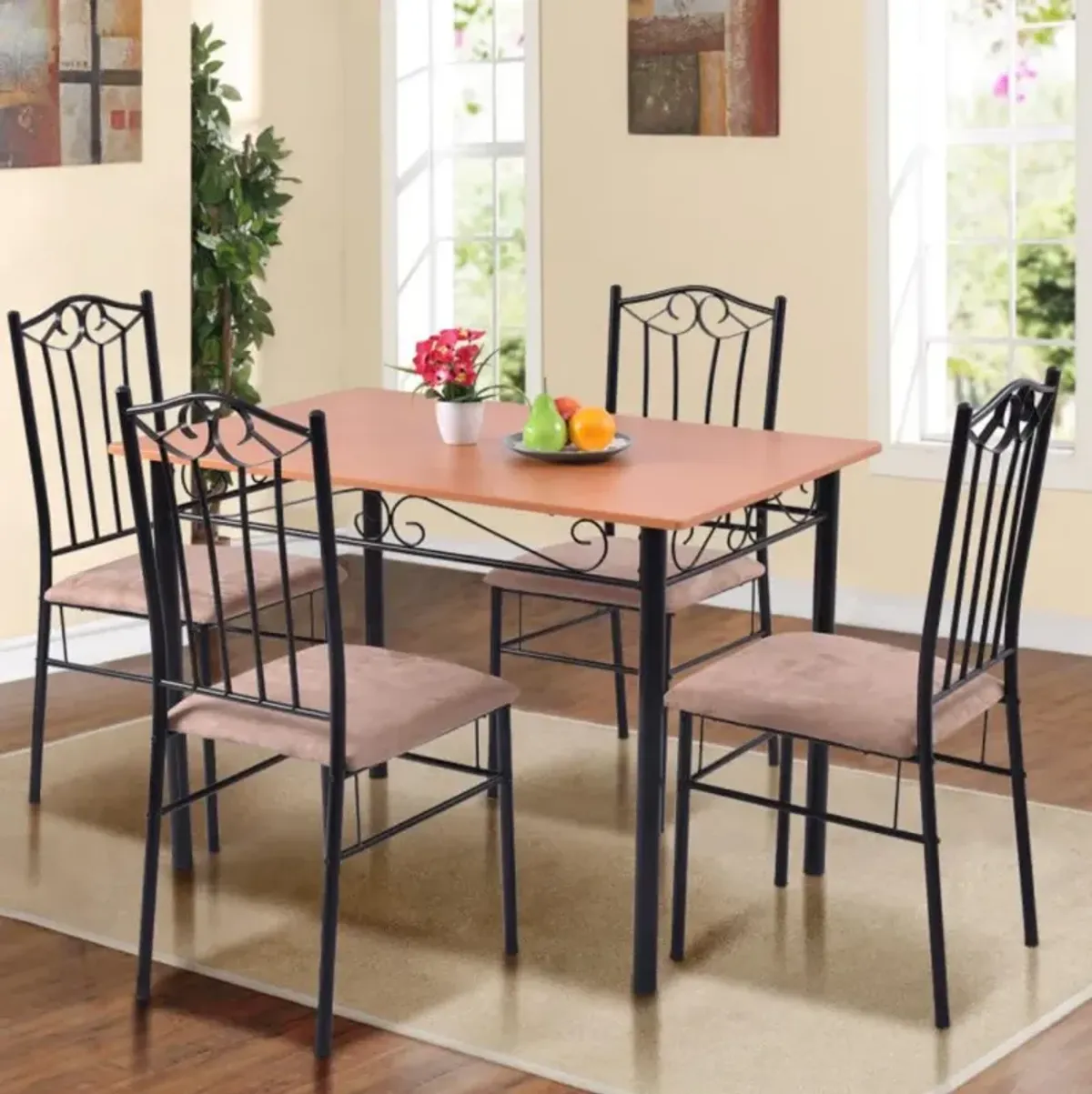 Hivvago 5 Pieces Dining Set Wooden Table and 4 Cushioned Chairs