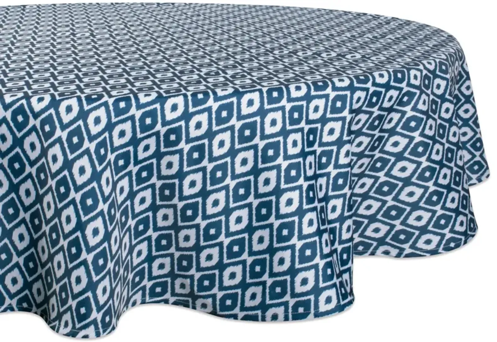 Blue and White Ikat Patterned Round Tablecloth 60�