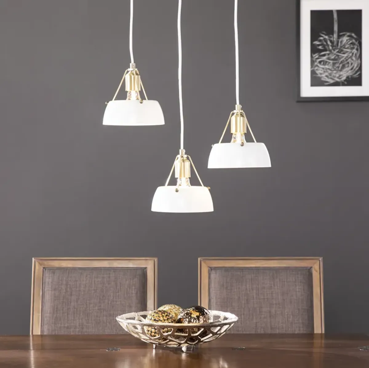 Renmarco Contemporary 3-Light Cluster Pendant in White