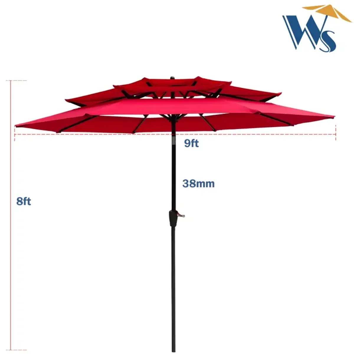 9FT 3-Tiers Outdoor Patio Umbrella With Crank And Tilt And Wind Vents For Garden Backyard