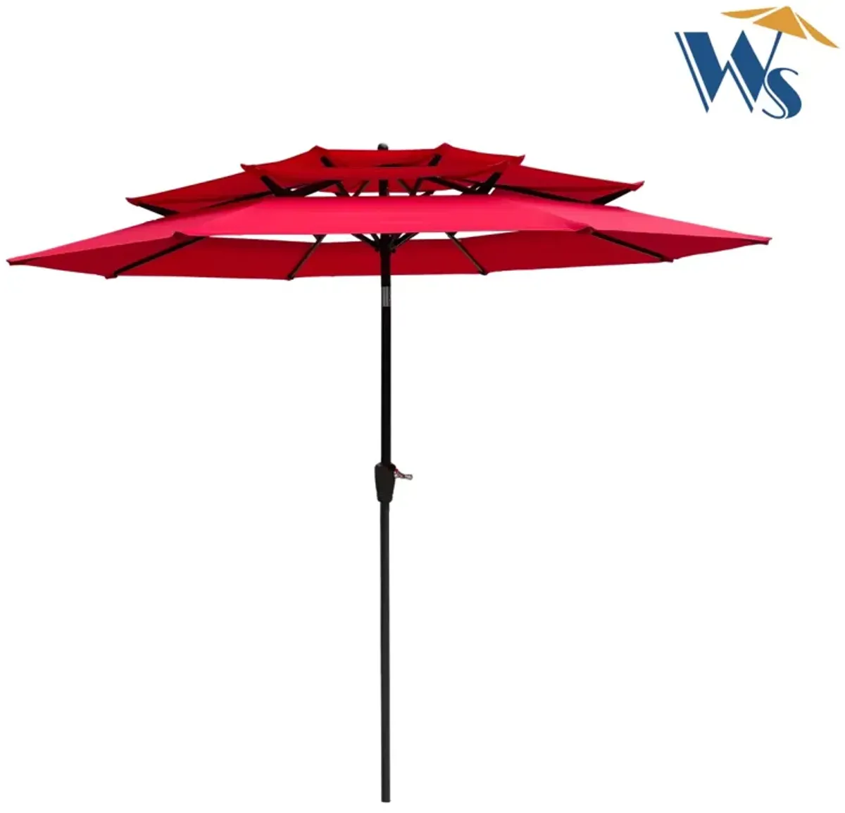 9FT 3-Tiers Outdoor Patio Umbrella With Crank And Tilt And Wind Vents For Garden Backyard