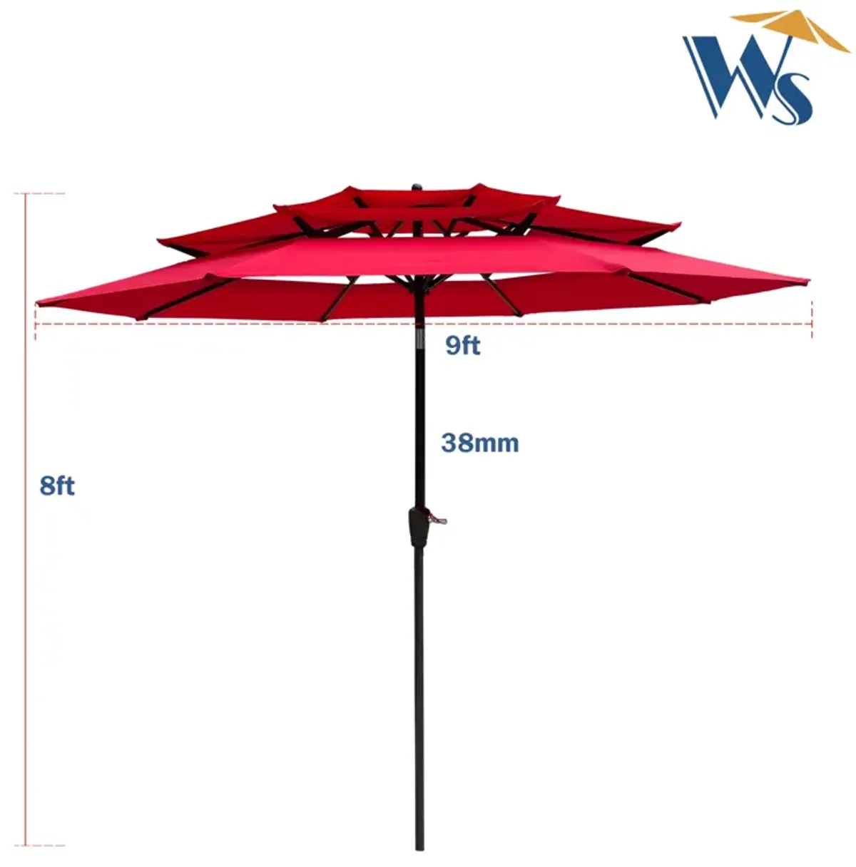 9FT 3-Tiers Outdoor Patio Umbrella With Crank And Tilt And Wind Vents For Garden Backyard