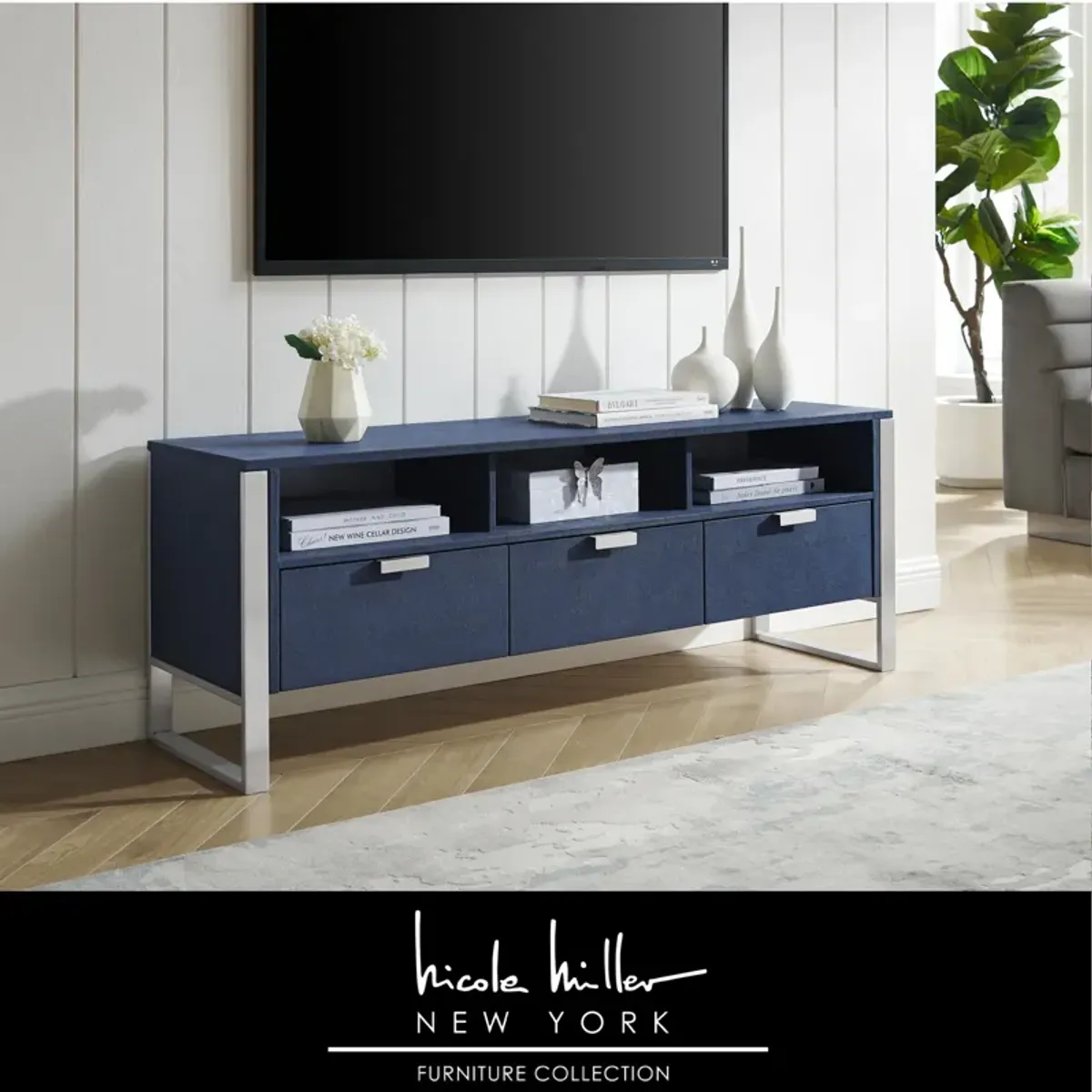 Nicole Miller Taha Faux Shagreen TV Stand/Cabinet