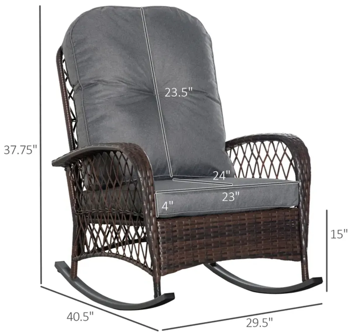 Gray Garden Rocker: Patio Wicker Chair with Thick Cushions