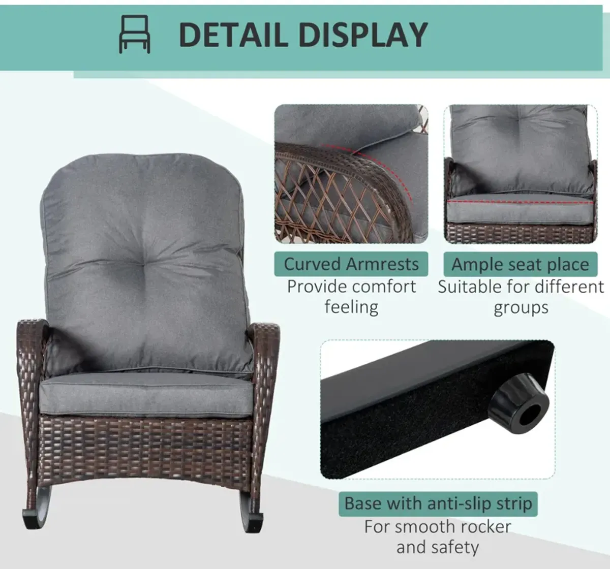 Gray Garden Rocker: Patio Wicker Chair with Thick Cushions