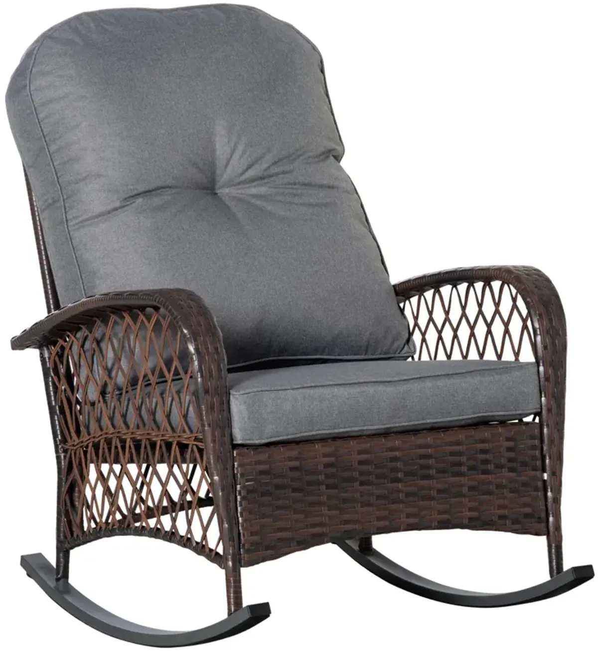 Gray Garden Rocker: Patio Wicker Chair with Thick Cushions