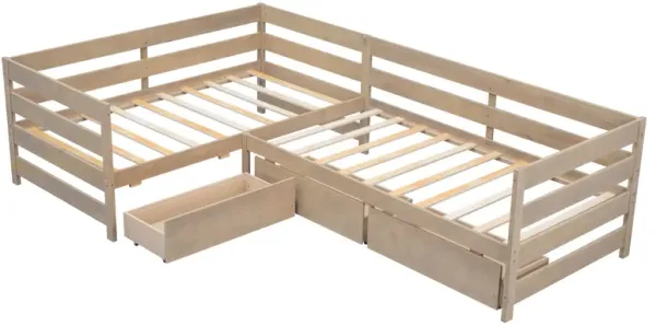 Merax L-shaped Platform Bed with 3 Storage Drawers