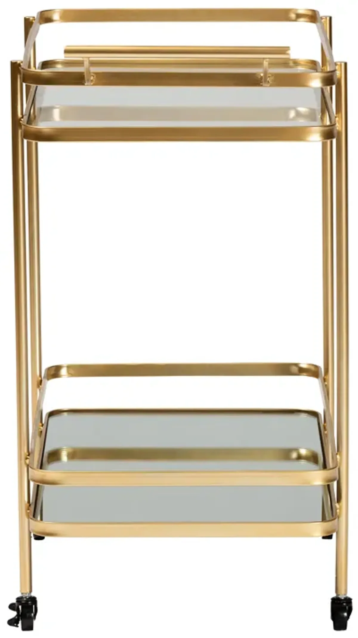 Baxton Studio Destin Glam Brushed Gold Finished Metal 2 Tier Mobile Wine Bar Cart