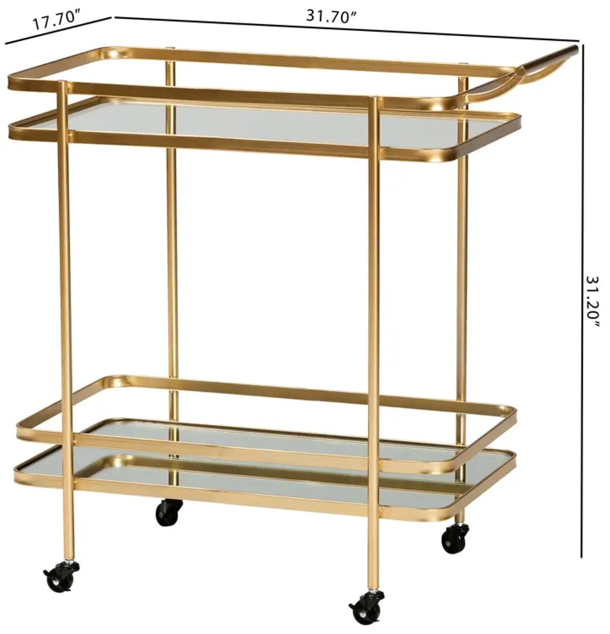 Baxton Studio Destin Glam Brushed Gold Finished Metal 2 Tier Mobile Wine Bar Cart