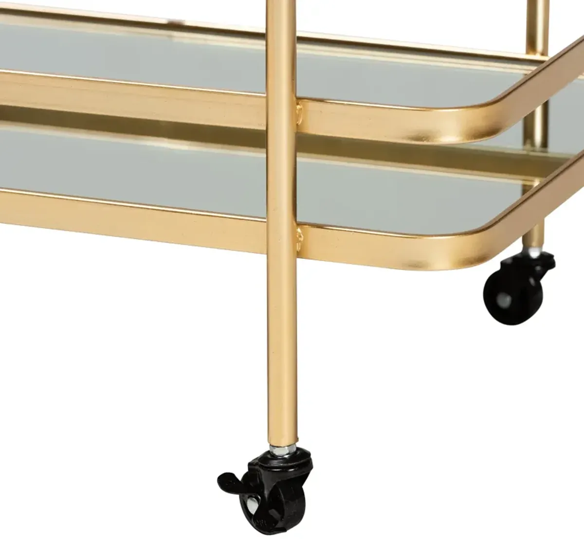 Baxton Studio Destin Glam Brushed Gold Finished Metal 2 Tier Mobile Wine Bar Cart