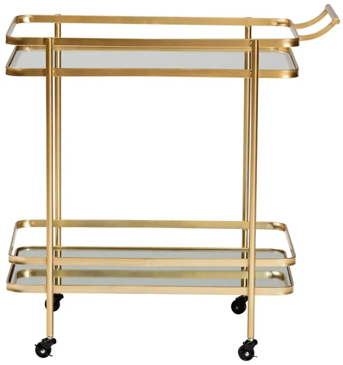 Baxton Studio Destin Glam Brushed Gold Finished Metal 2 Tier Mobile Wine Bar Cart