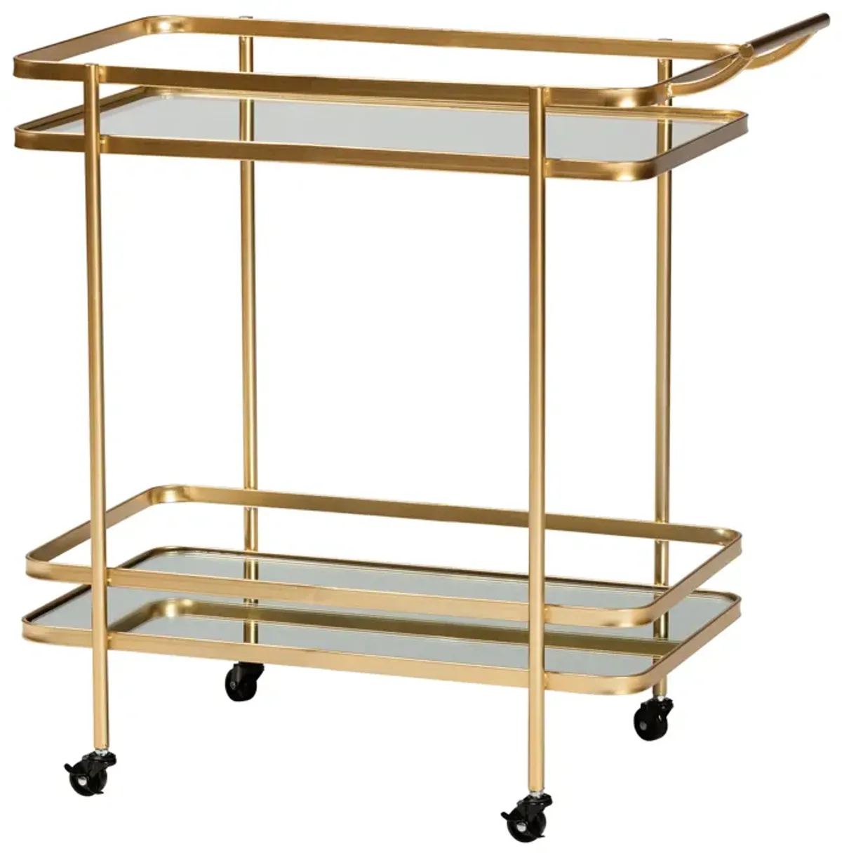 Baxton Studio Destin Glam Brushed Gold Finished Metal 2 Tier Mobile Wine Bar Cart