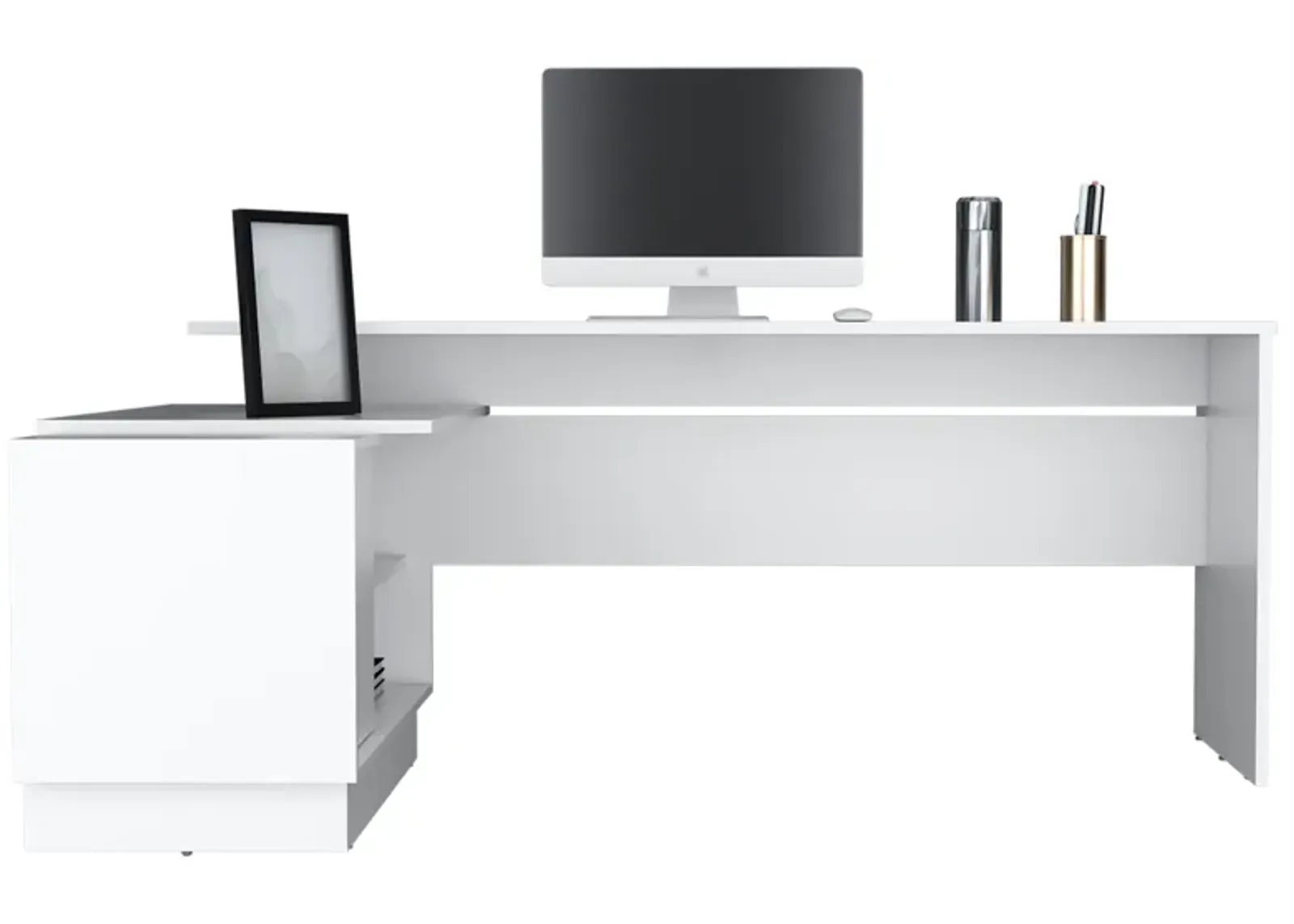 Pelican L-Shaped Desk 28" H, 1 Door, 5 Shelves, White