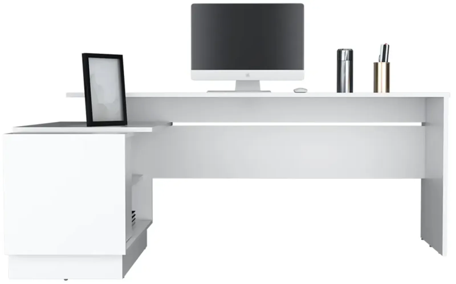 Pelican L-Shaped Desk 28" H, 1 Door, 5 Shelves, White