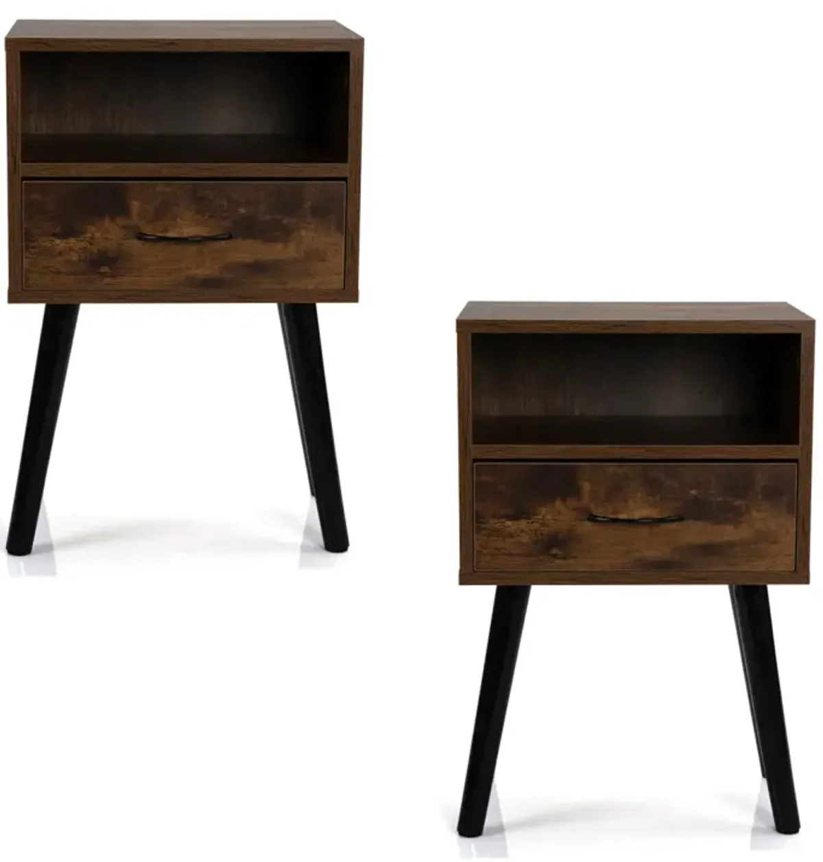 Mid Century Nightstands with Drawer - Rustic Brown