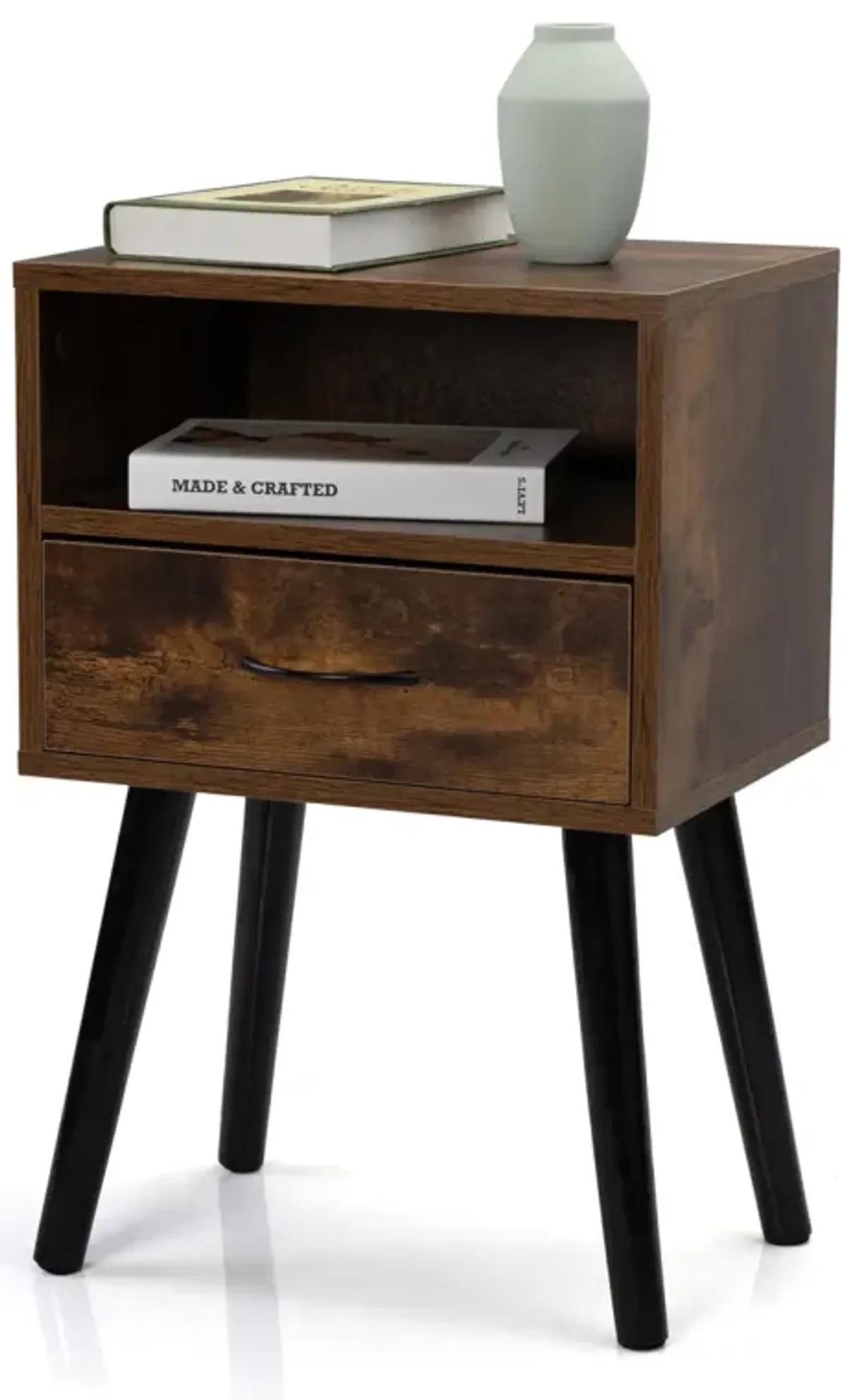 Mid Century Nightstands with Drawer - Rustic Brown