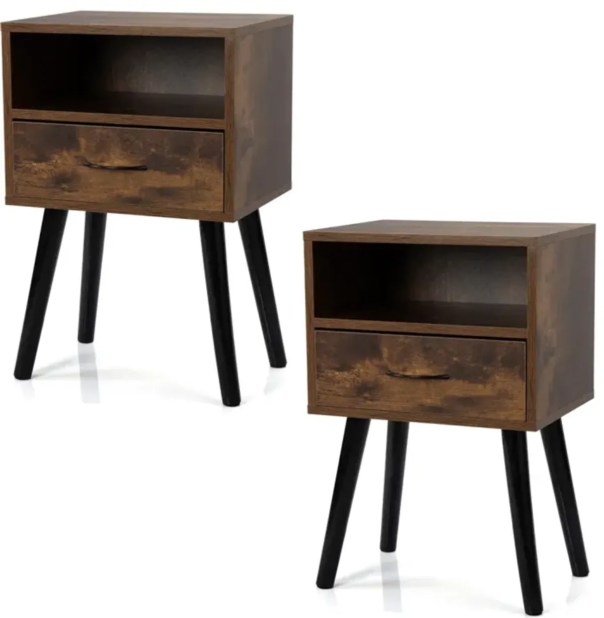 Mid Century Nightstands with Drawer - Rustic Brown