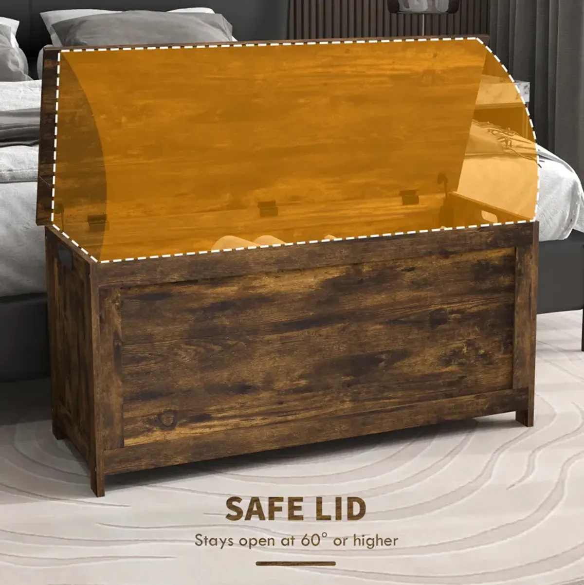 HOMCOM Storage Chest with 2 Safety Hinges, Wooden Toy Box for Living Room