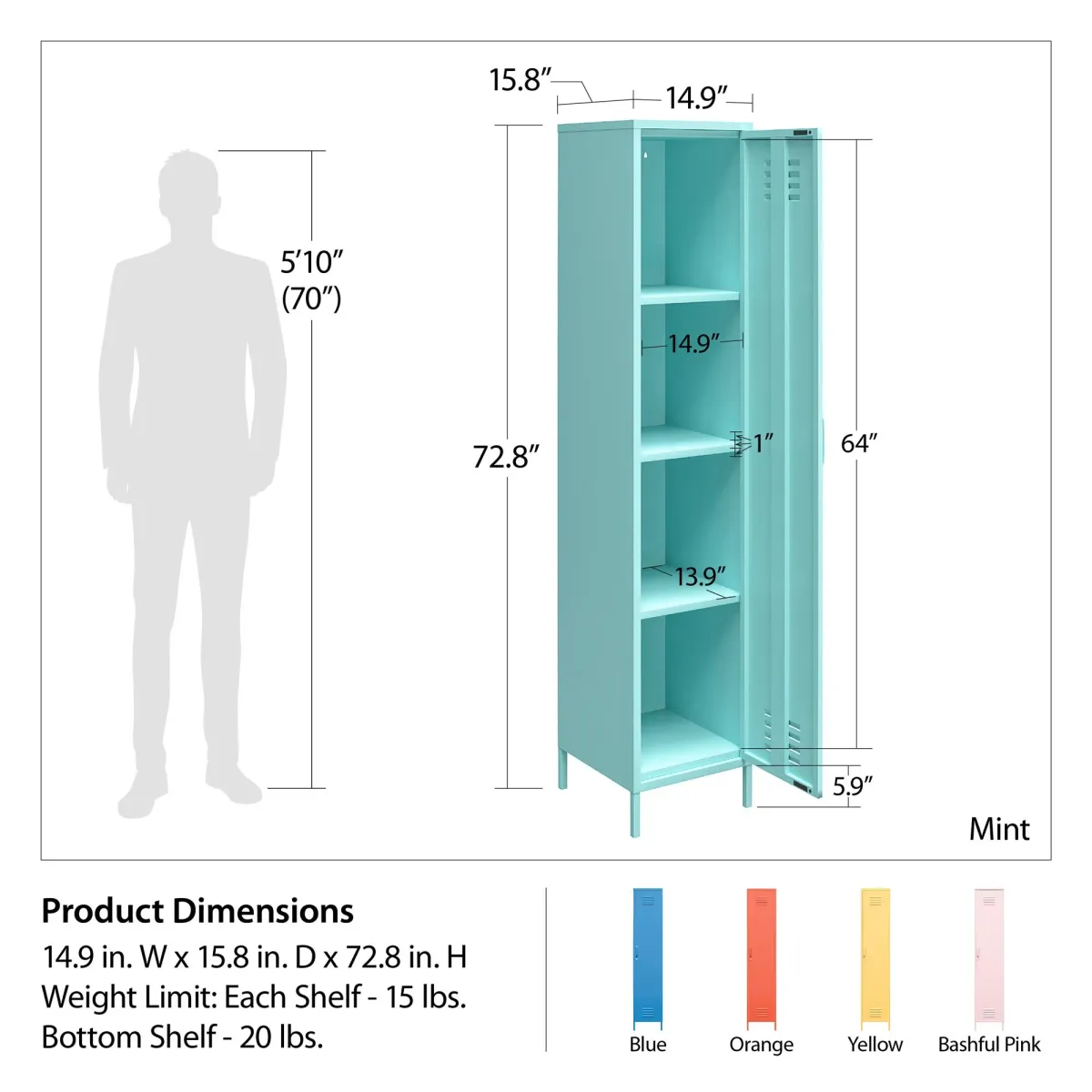 Cache Cache 1 Door Tall Single Metal Locker Style Storage Cabinet