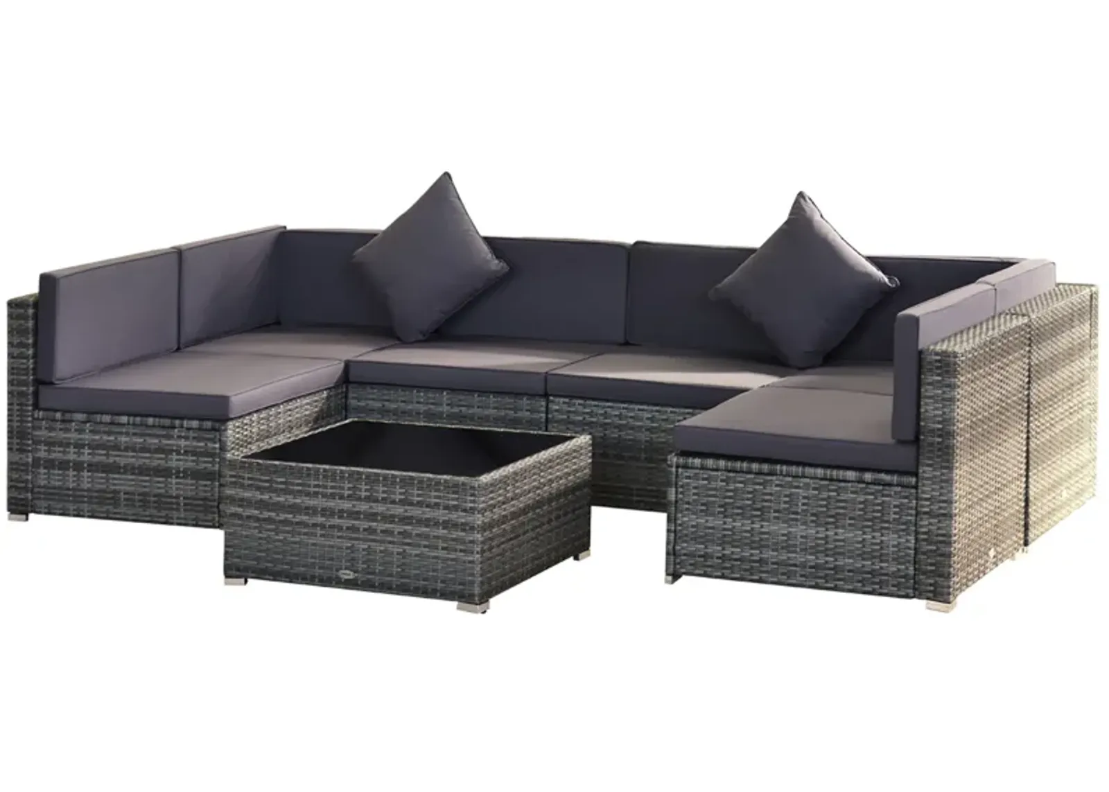 7 Piece Set Rattan Sofa Luxury Modular Conversation Outdoor Furniture, Beige