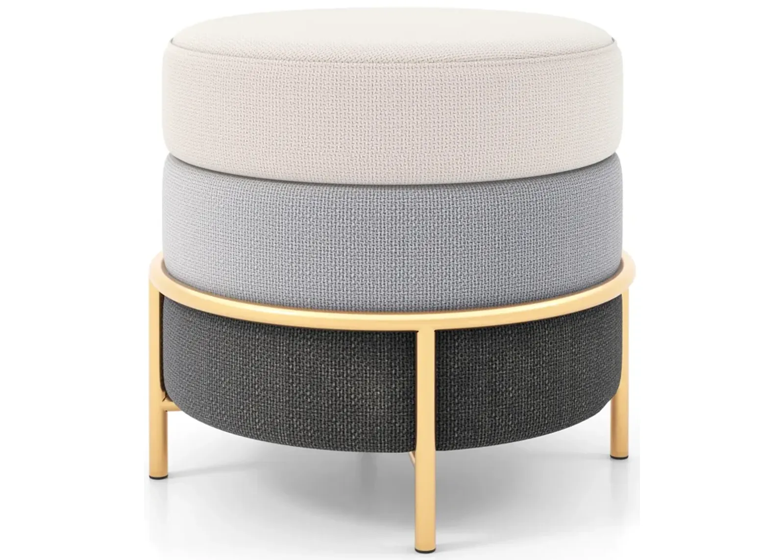 Upholstered Linen Fabric Ottoman with Gold Metal Legs and Anti-slip Foot Pads-Gray