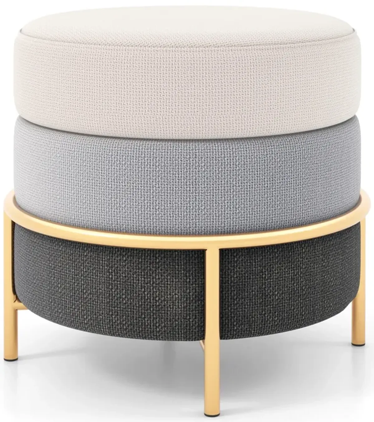 Upholstered Linen Fabric Ottoman with Gold Metal Legs and Anti-slip Foot Pads-Gray