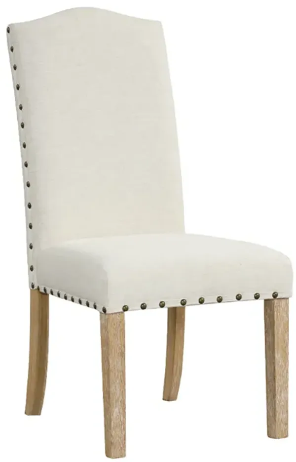 Ron Parsons Dining Chair Set of 2, Natural Brown Wood, Textured Cream