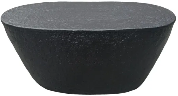 Josi 36 Inch Coffee Table, Handcrafted Hammered Design, Matte Black Sculptural Aluminum Frame - Benzara