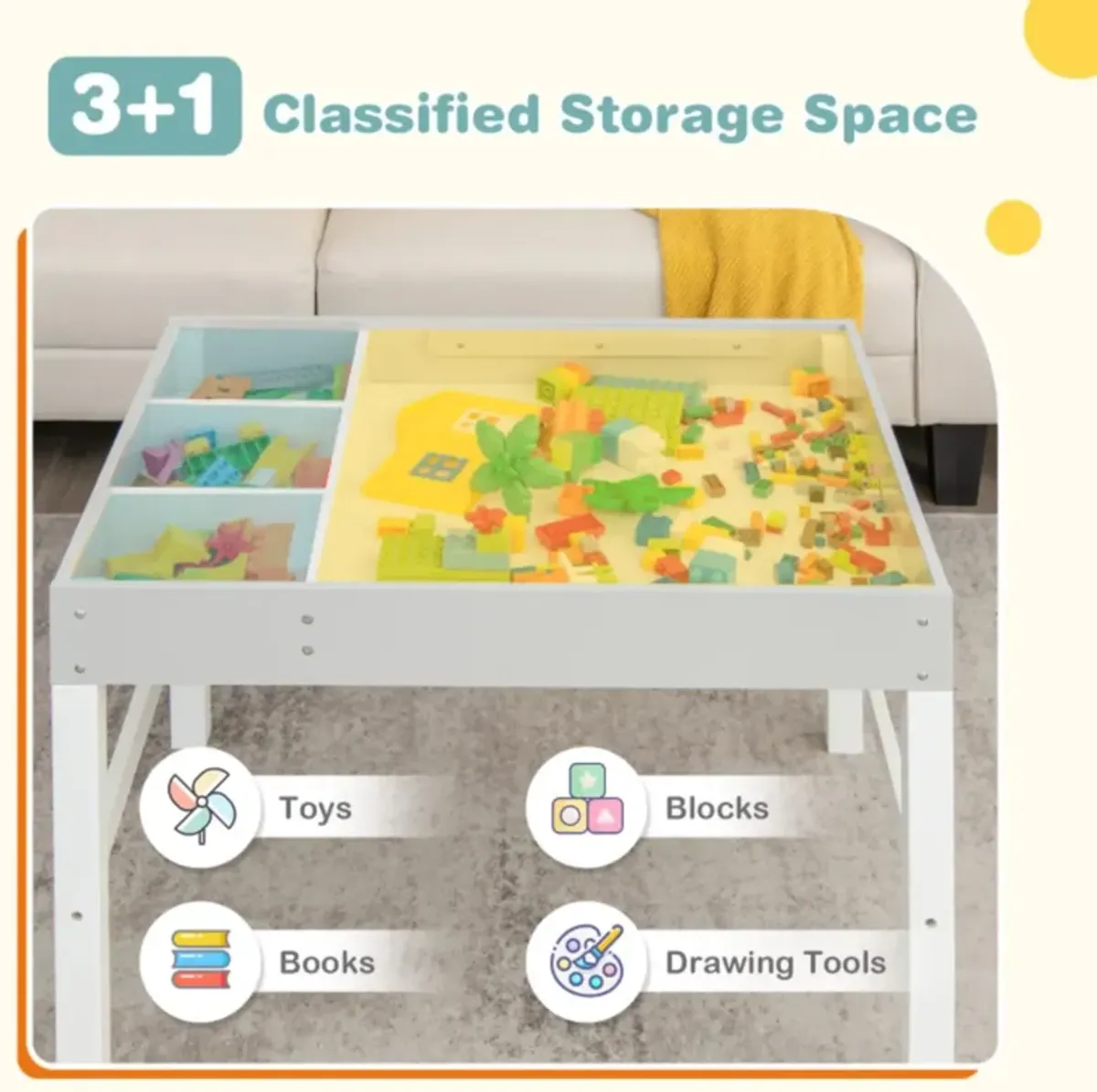 Hivvago 3 in 1 Wooden Kids Table with Storage and Double-Sided Tabletop