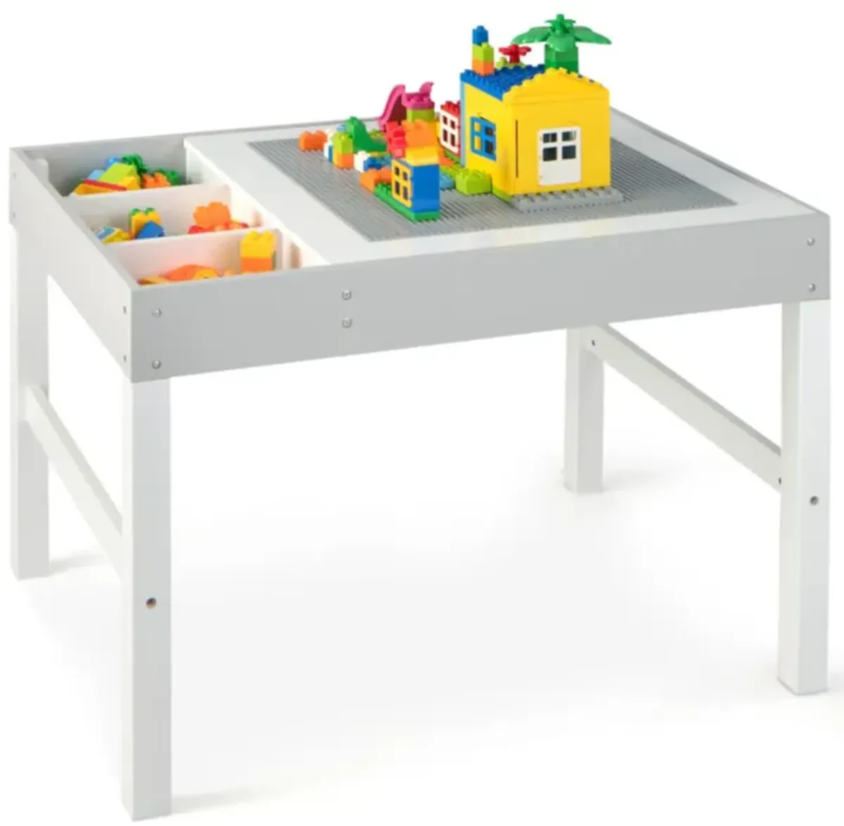 Hivvago 3 in 1 Wooden Kids Table with Storage and Double-Sided Tabletop