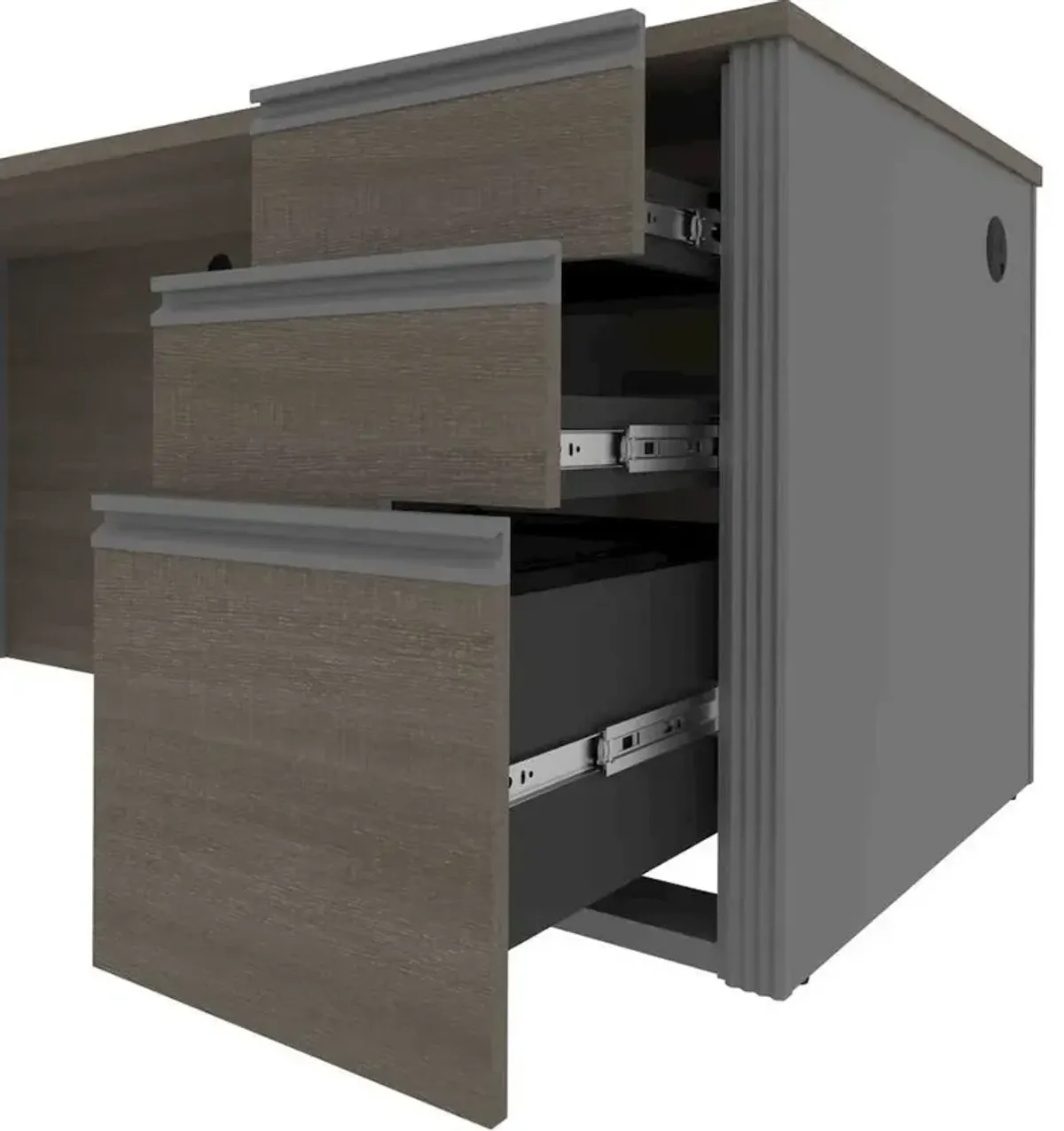 Bestar Prestige + L-shaped workstation including one pedestal in Bark Gray & Slate